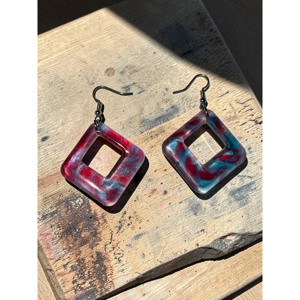Handmade Patriotic Square Resin Earrings